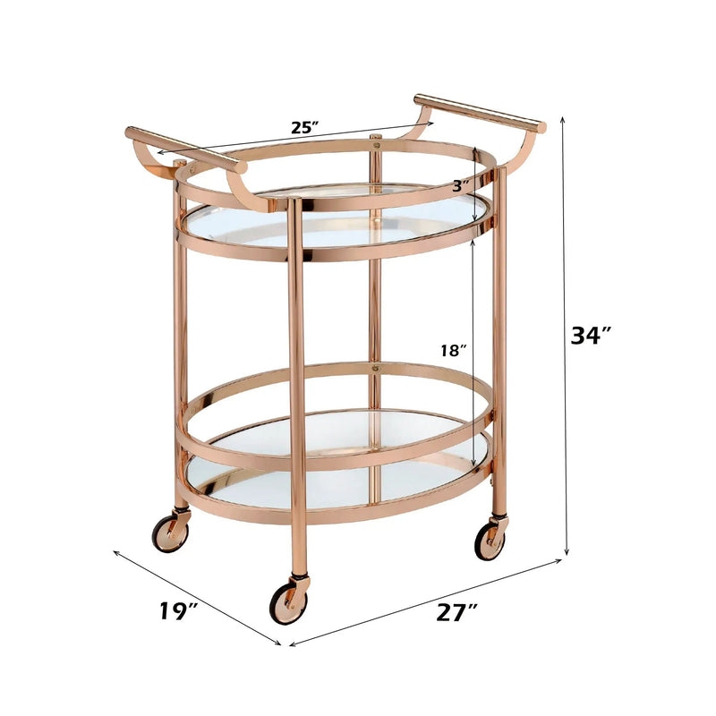 Lakelyn Clear Glass & Rose Gold Finish Serving Cart by HouseOfZazla