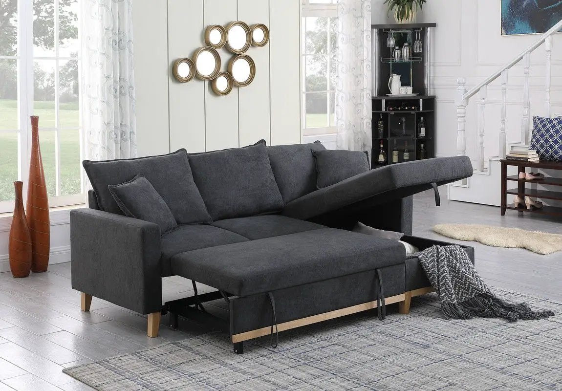 Colton - Reversible Sleeper Sectional Sofa With Storage Chaise - Dark Gray by Unique Piece Furniture