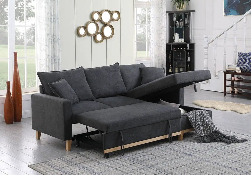 Colton - Reversible Sleeper Sectional Sofa With Storage Chaise - Dark Gray by Unique Piece Furniture