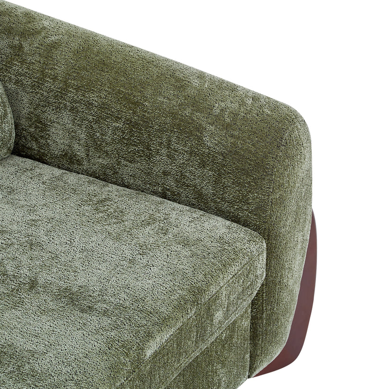 89"L Chenille Sofa with Wooden Legs – Olive by HouseOfZazla