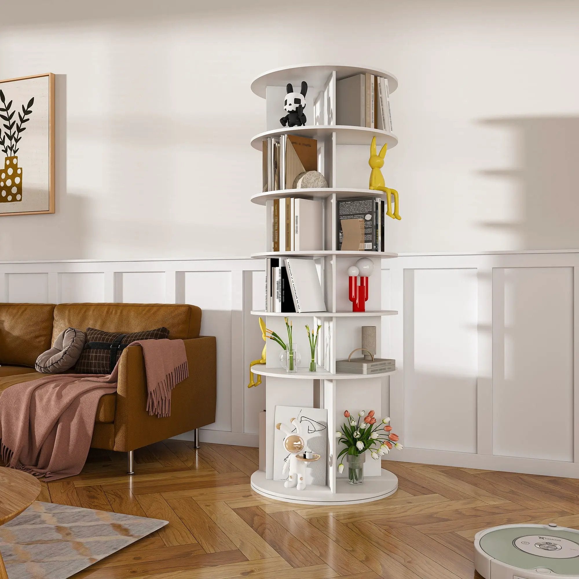 6 Tier Spinning Shoe Rack, Free Standing 360° Revolving Shoe Organizer - White by HouseOfZazla
