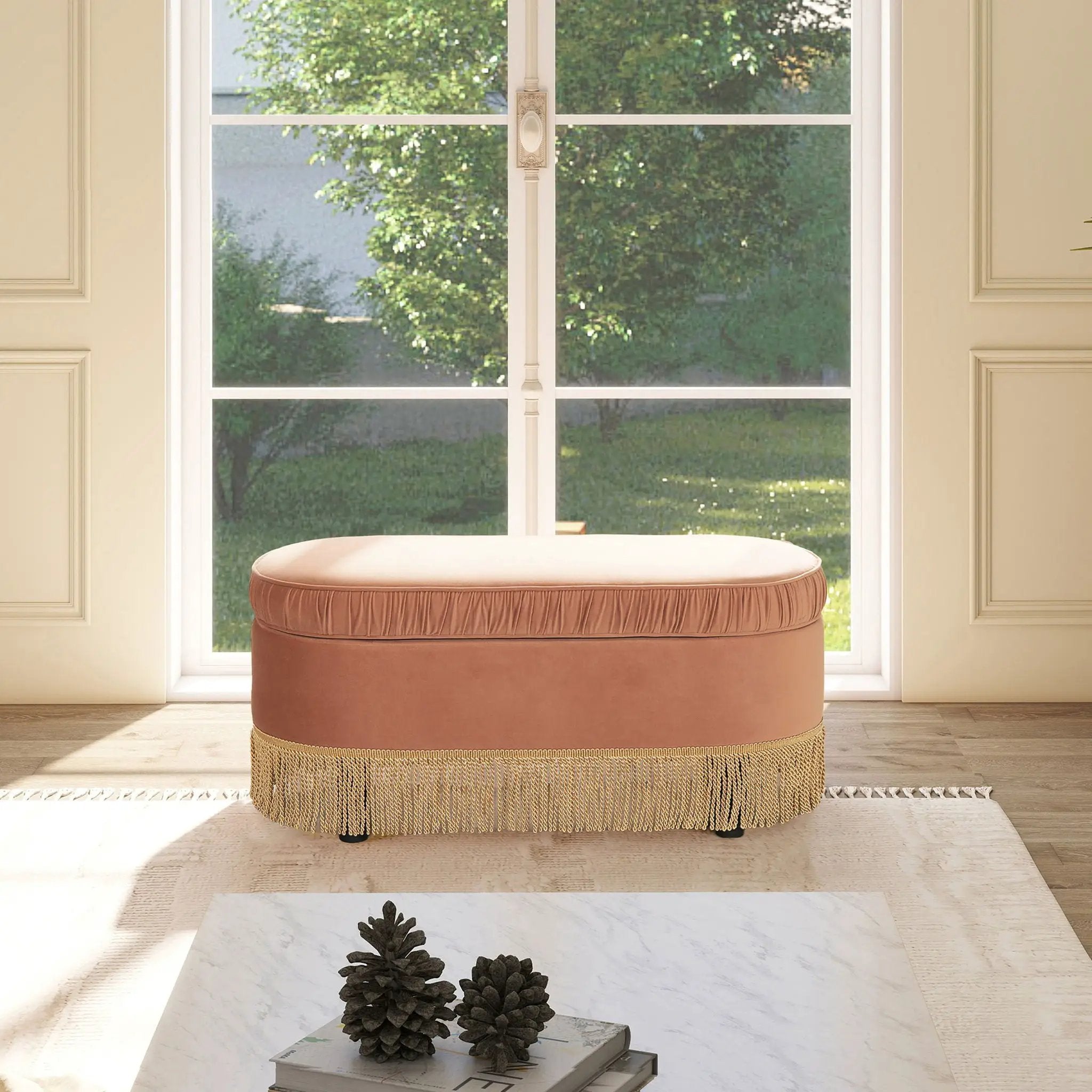Serena - Contemporary Design Oval Storage Bench Ottoman by Unique Piece Furniture