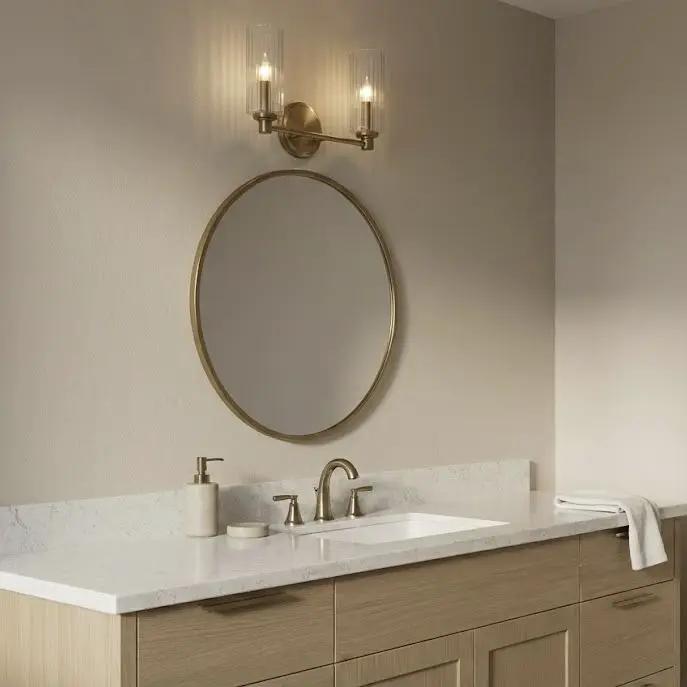 Regal - Double Light Vanity With Clear Ribbed Satin - Antique Brass / Clear by Unique Piece Furniture