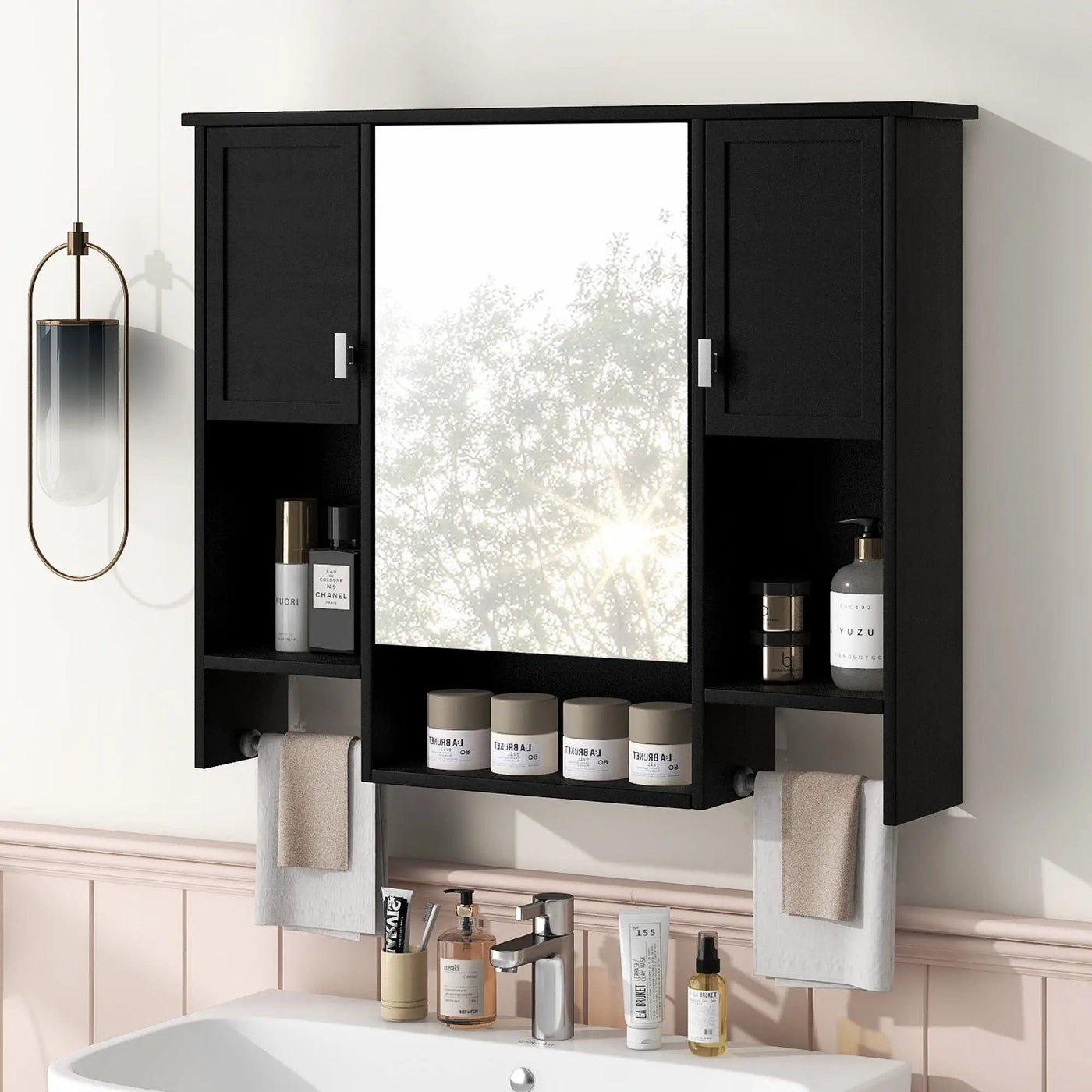 Wall Mounted Bathroom Storage Cabinet With Mirror, Medicine Cabinet With Towel Bar by Unique Piece Furniture