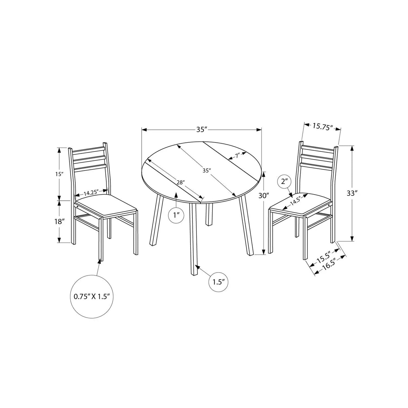 3 Pieces Dining Table Set, Small, Drop Leaf, Contemporary & Modern by Unique Piece Furniture