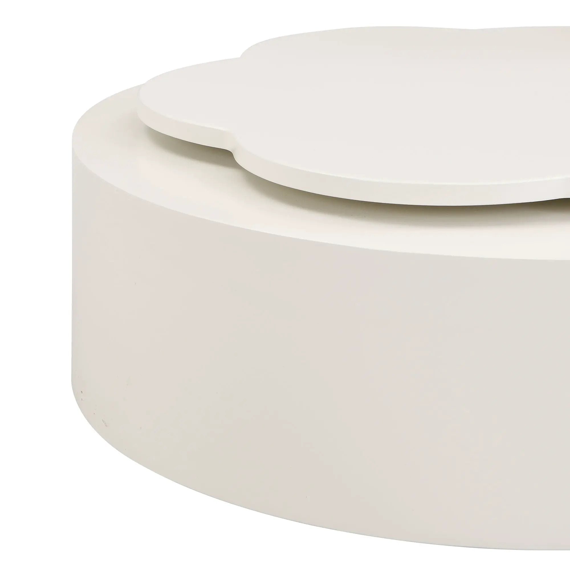 Modern Round Coffee Table (Set of 2), 360 Degree Rotatable Flower Shaped Top With 2 Drawers, Top Circle Side Table End Table With Glass For Living Room - Off White by HouseOfZazla