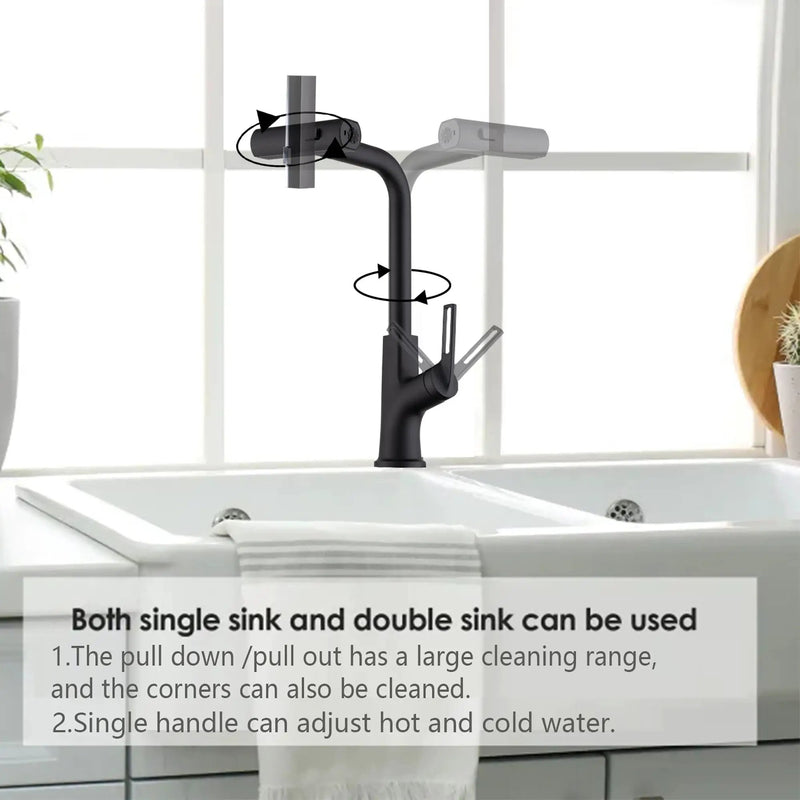 Kitchen Waterfall Faucet With Pull Down Sprayer, Single Handle, 360 Degree Rotating by HouseOfZazla
