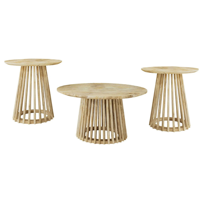 Touhy 3-piece Round Coffee and End Table Set Natural Mango by Unique Piece Furniture