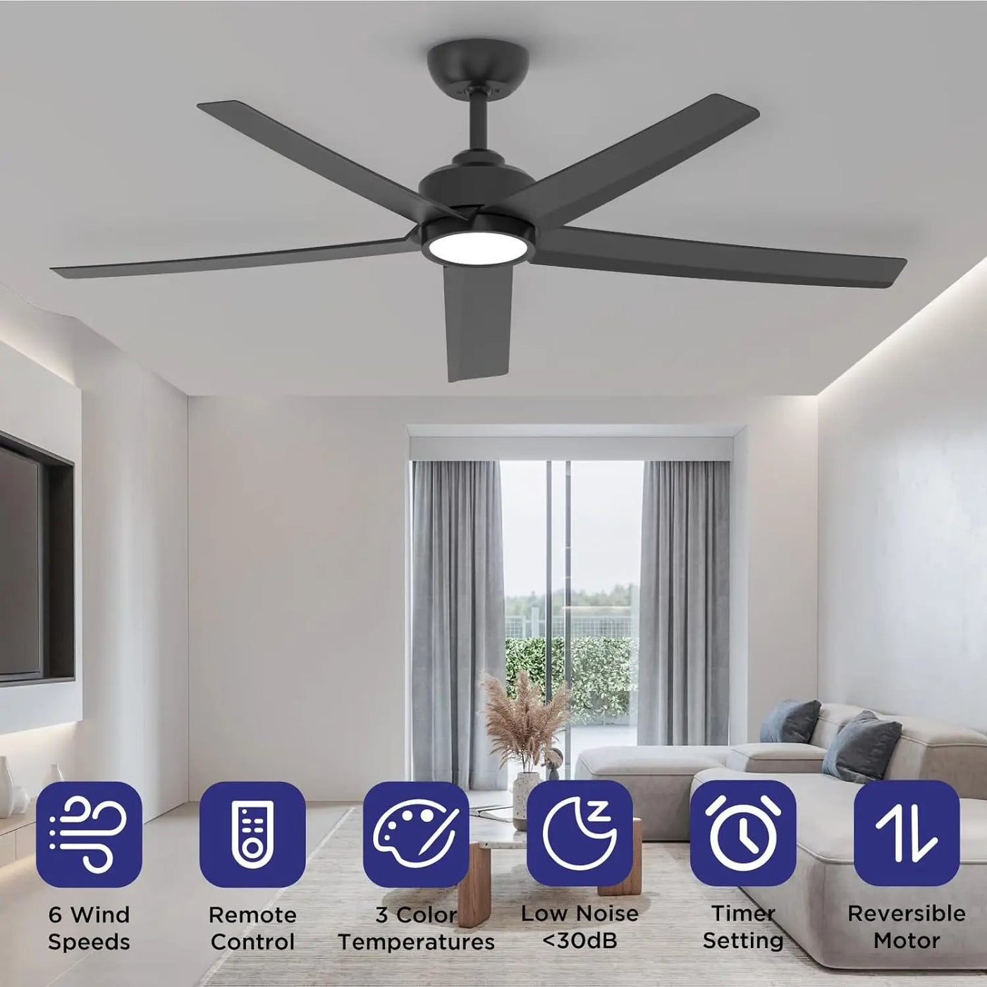 52 Inch Ceiling Fans with Lights, Large Air Volume Ceiling Fans with Reversible Quiet DC Motor and Remote by HouseOfZazla