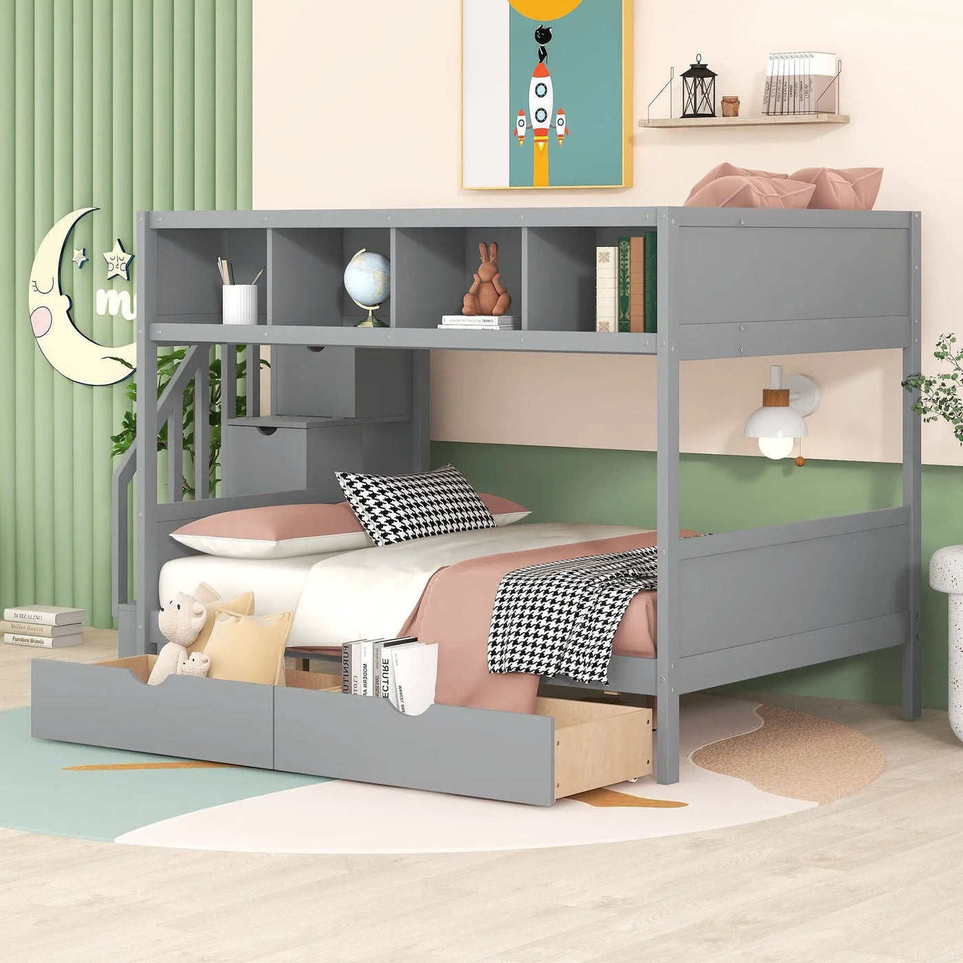 Bunk Bed With Shelfs, Storage Staircase And 2 Drawers by Unique Piece Furniture