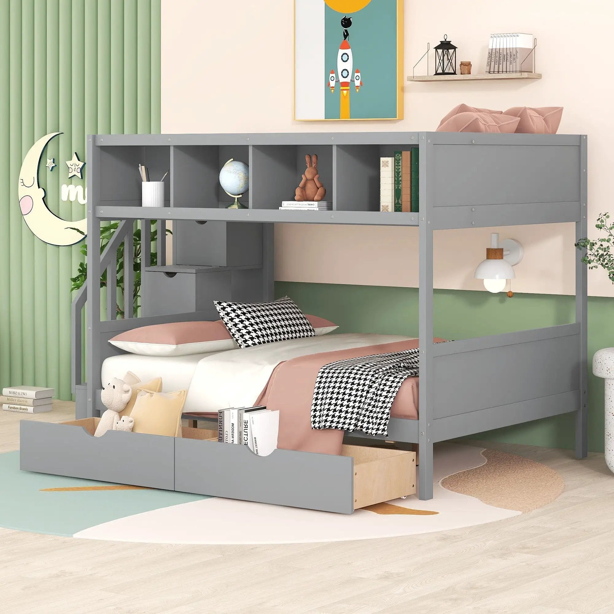 Bunk Bed With Shelfs, Storage Staircase And 2 Drawers by HouseOfZazla