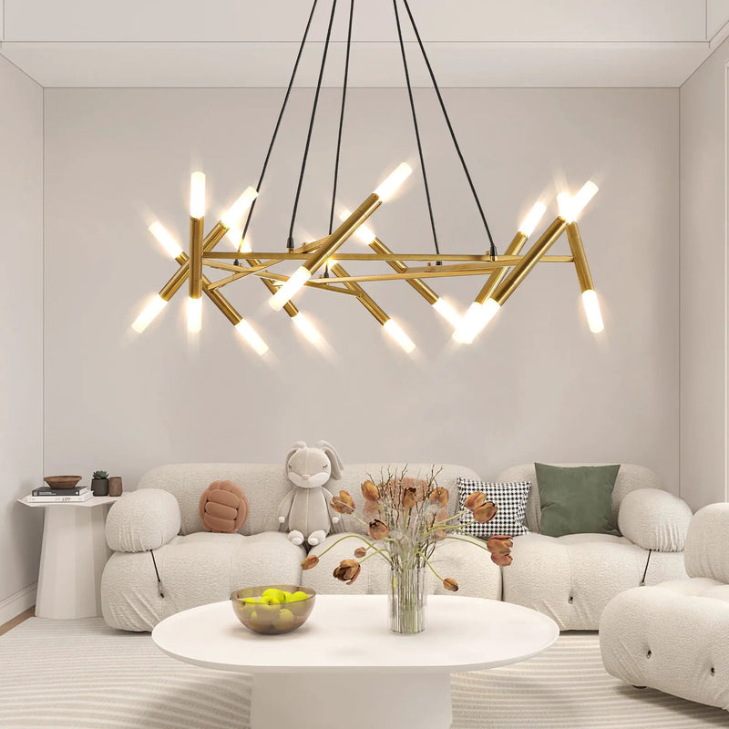 41' Golden Modern Chandelier Light Fixture with Branch Design by HouseOfZazla