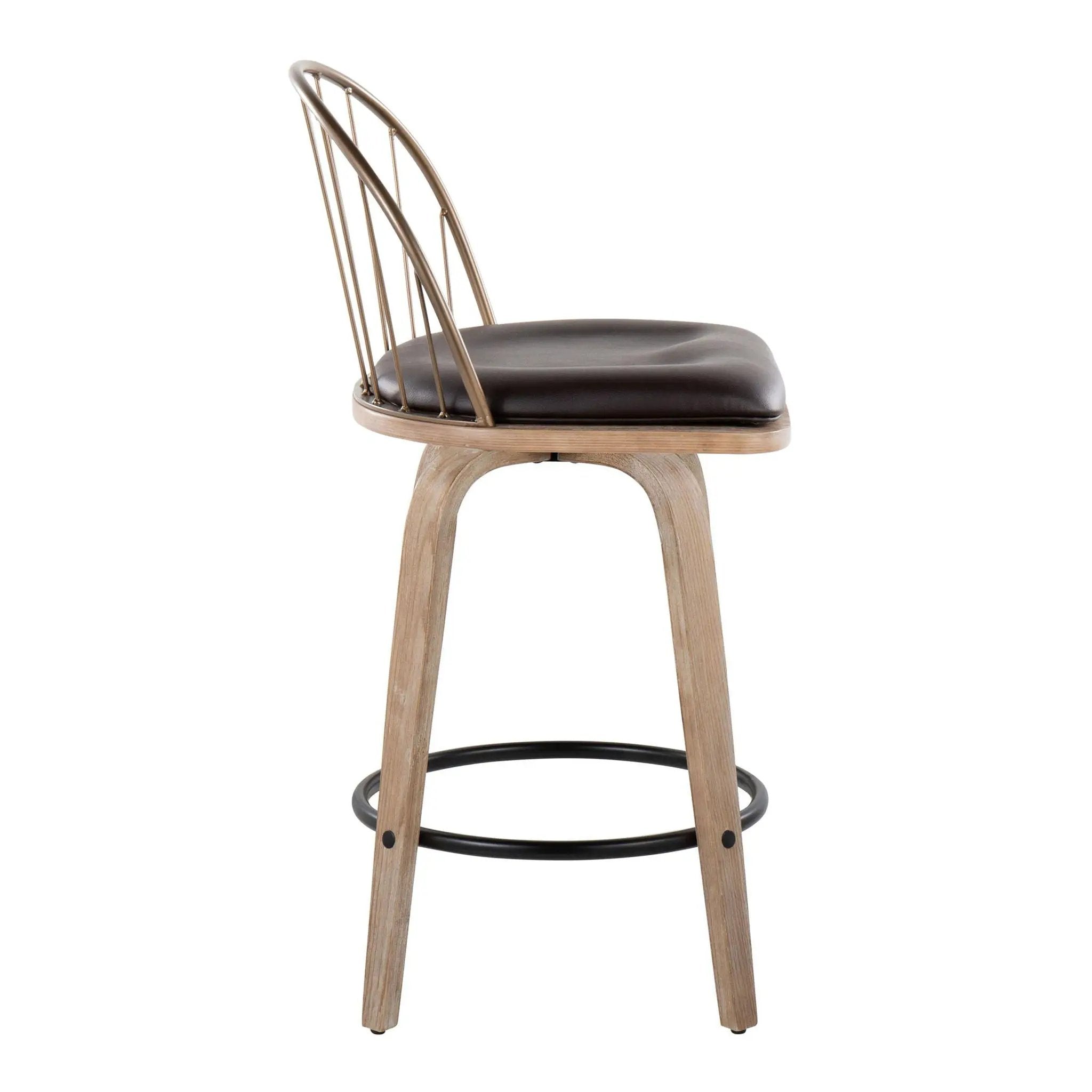 Riley - Farmhouse Fixed Height Counter Stool Round Footrest With Removable Cushion (Set of 2) - White Washed / Antique Copper / Brown by HouseOfZazla
