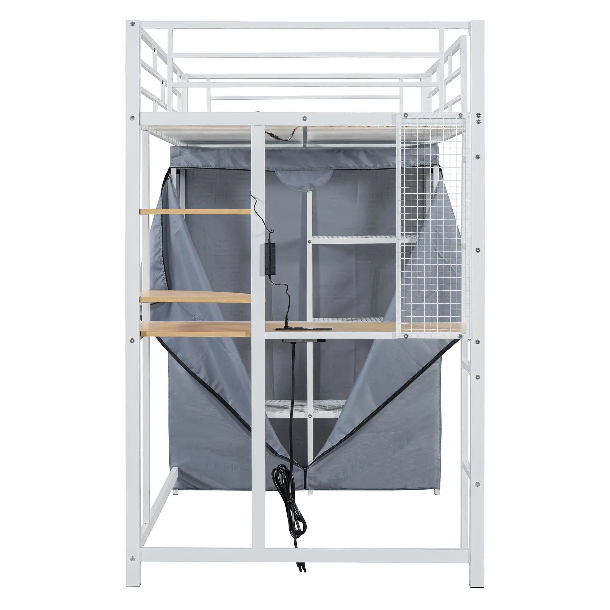 Loft Bed With Desk, Shelves, Power Outlet, LED Light And Wardrobe by HouseOfZazla