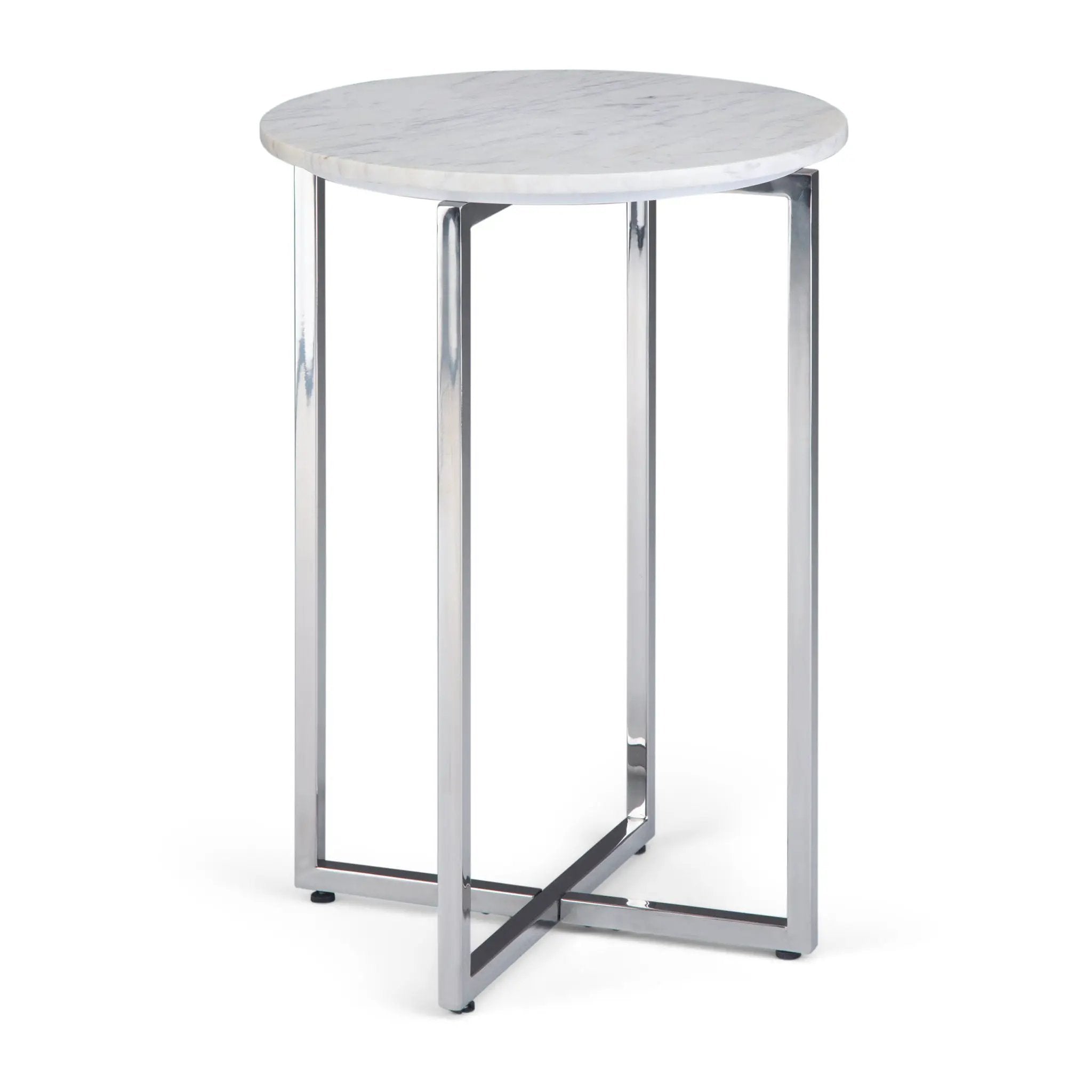 Marsden - Side Table With Polished Base - White / Silver by HouseOfZazla