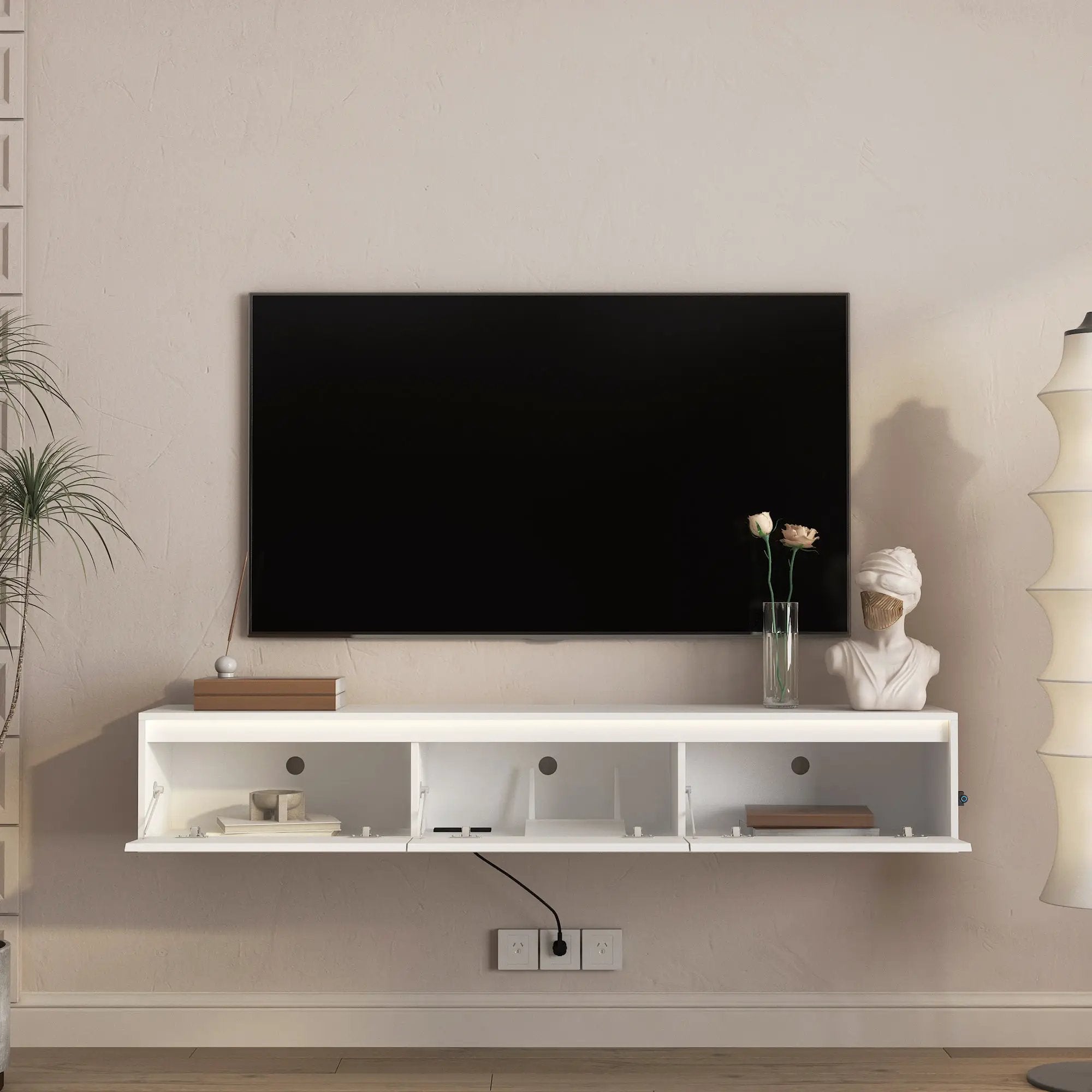 High-Gloss Suspended TV Cabinet with LED Lights by HouseOfZazla