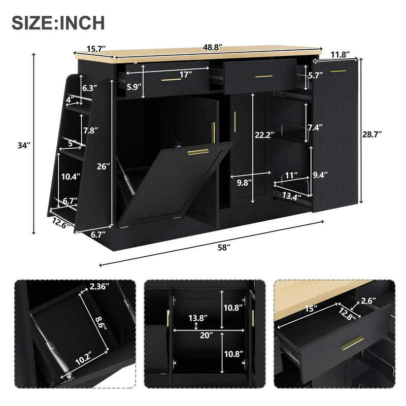Kitchen Sideboard With Sliding Door Cabinet, 3 Tier Spice Rack by Unique Piece Furniture