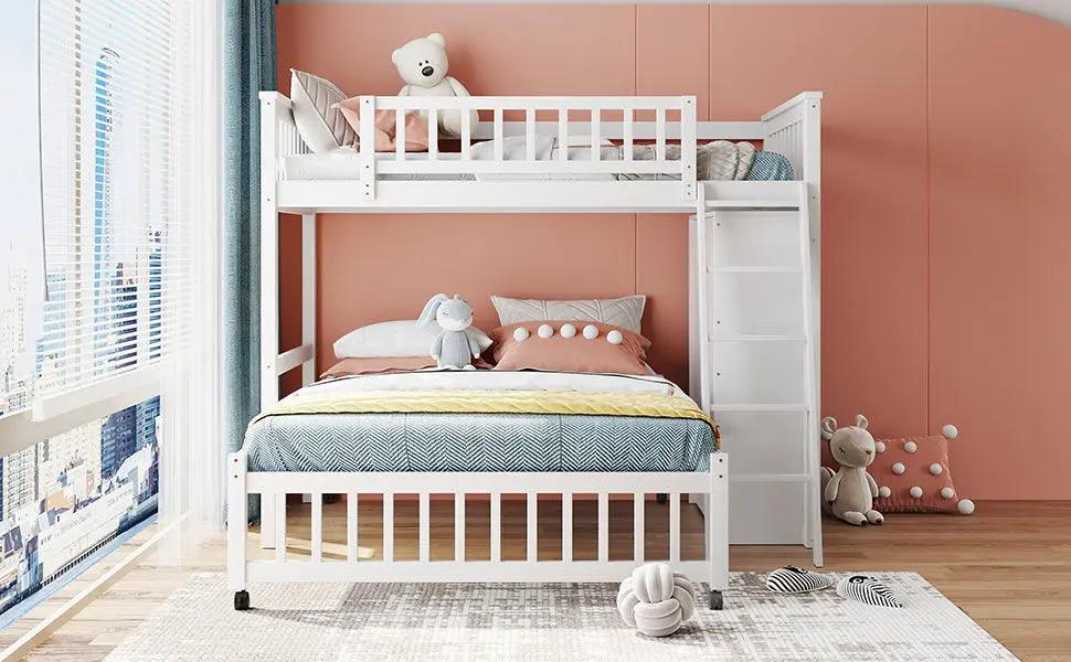 Bunk Bed With 6 Drawers And Flexible Shelves, Bottom Bed With Wheels by HouseOfZazla