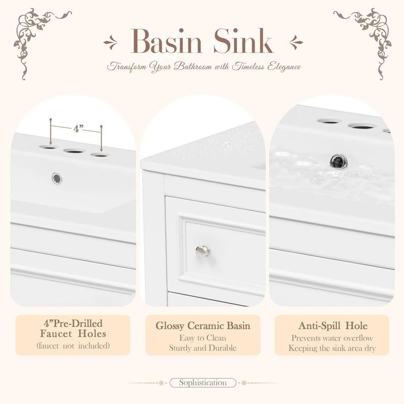 Bathroom Vanity With Medicine Cabinet, Storage Cabinet With 4 Drawers, Adjustable Shelf Mirror by Unique Piece Furniture
