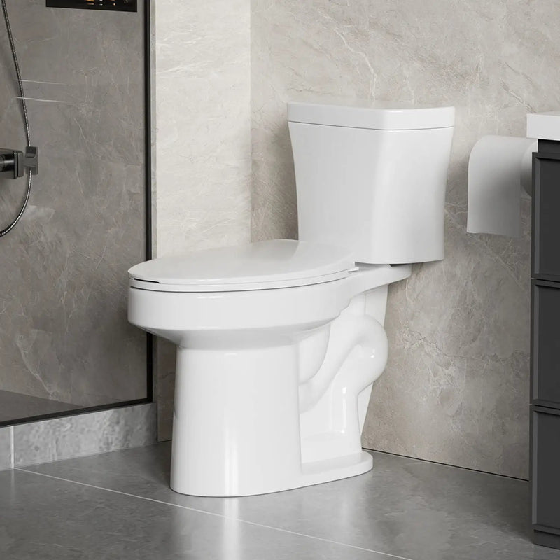 Gloss 2 Piece Toilet With 1.28 Gpf Tornado Flush, Rimless Bowl, Soft Closing Seat - Gloss White by HouseOfZazla