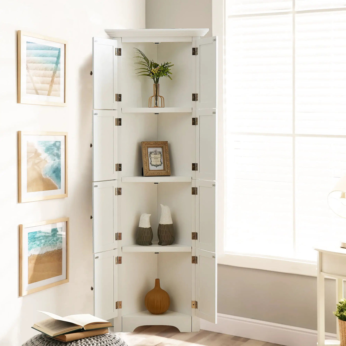 Tall Storage Cabinet With Doors And 4 Shelves For Living Room, Kitchen, Office, Bedroom, Bathroom, Modern by HouseOfZazla