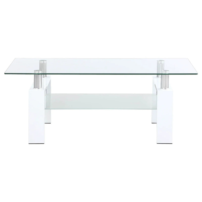 Dyer 1-shelf Rectangular Glass Top Coffee Table White by Unique Piece Furniture