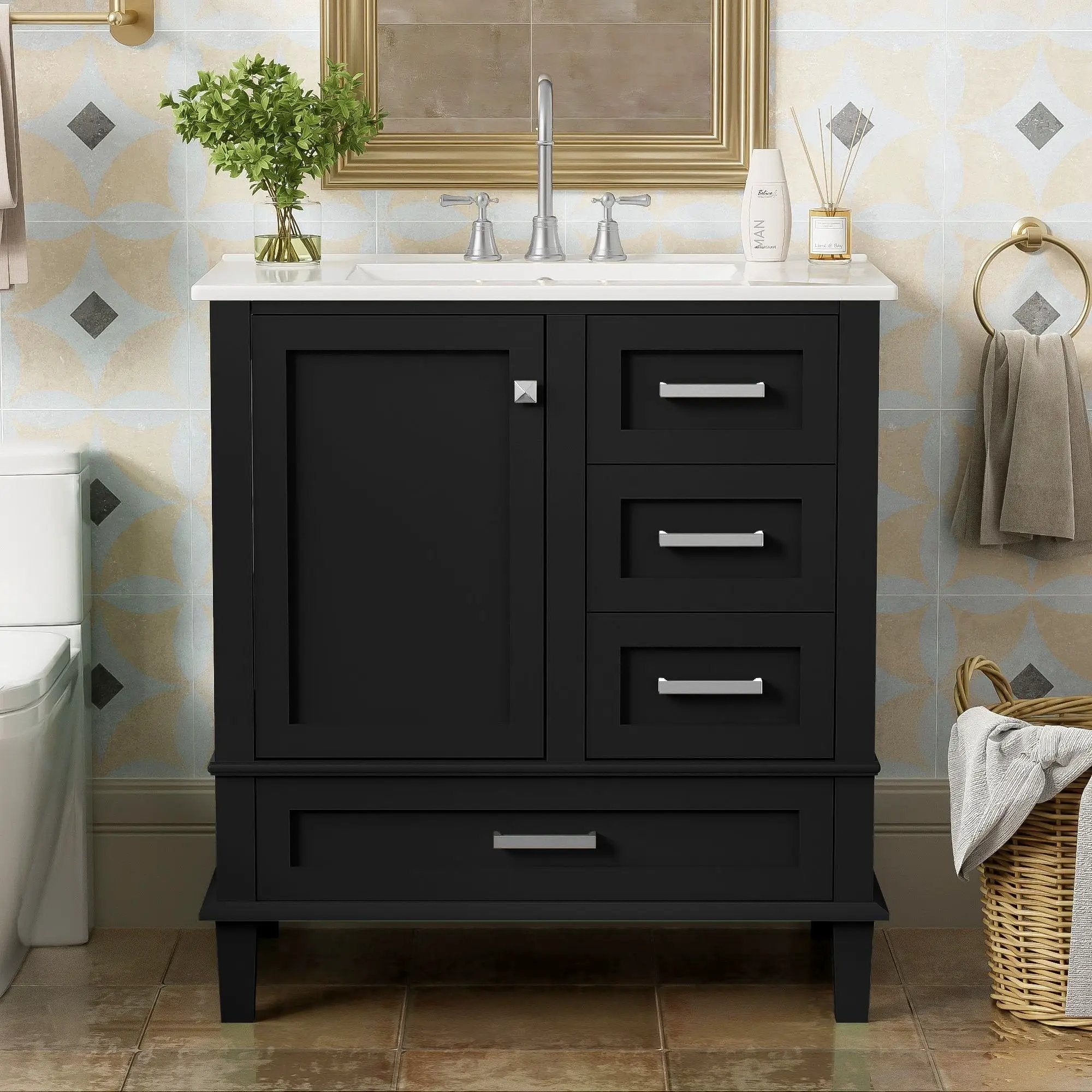 Bathroom Vanity, Modern Bathroom Cabinet With Sink Combo Set, Bathroom Storage Cabinet With A Soft Closing Door And 3 Drawers, Solid Wood Frame by Unique Piece Furniture