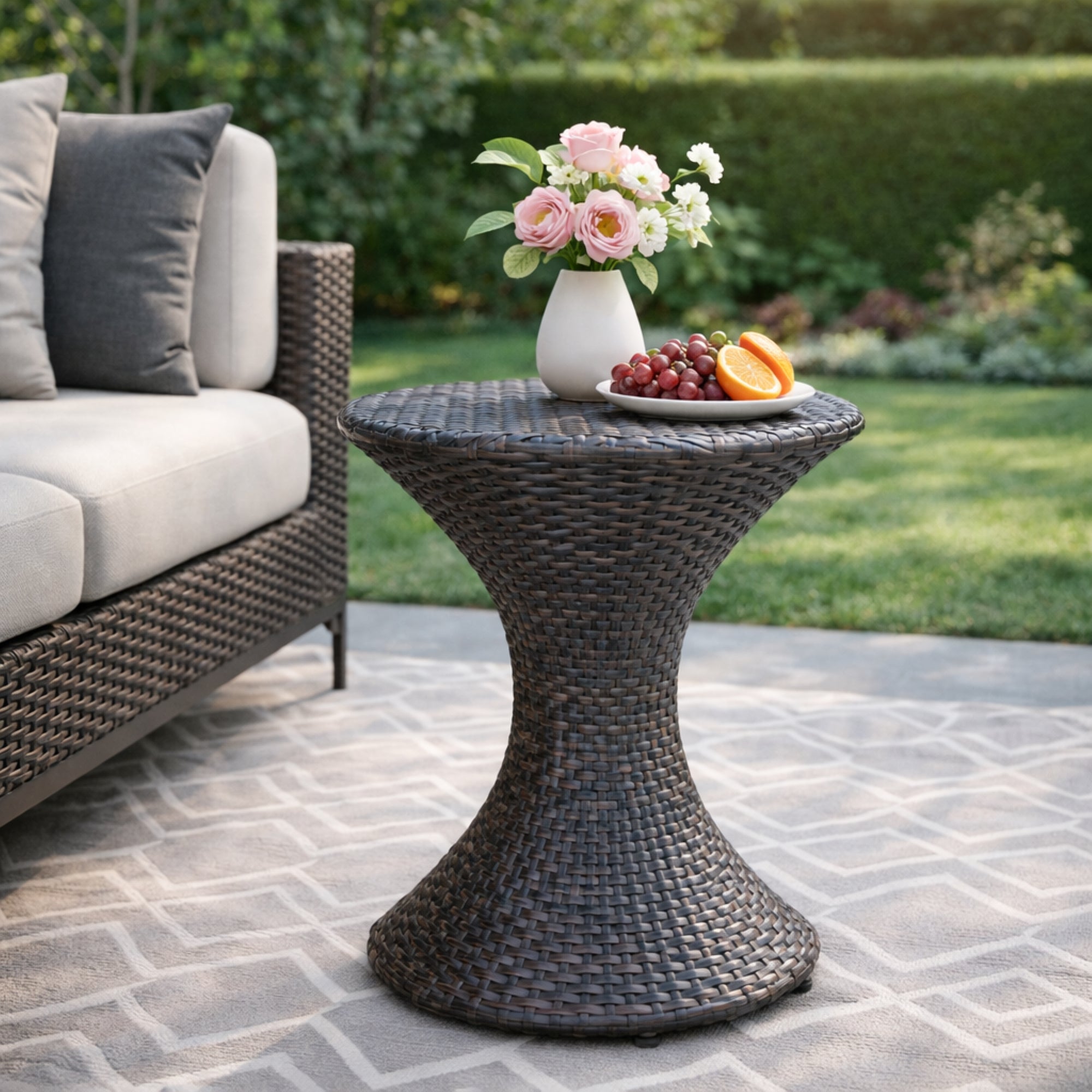 Outdoor 16-Inch Multi-Brown Wicker Hourglass Side Table by HouseOfZazla