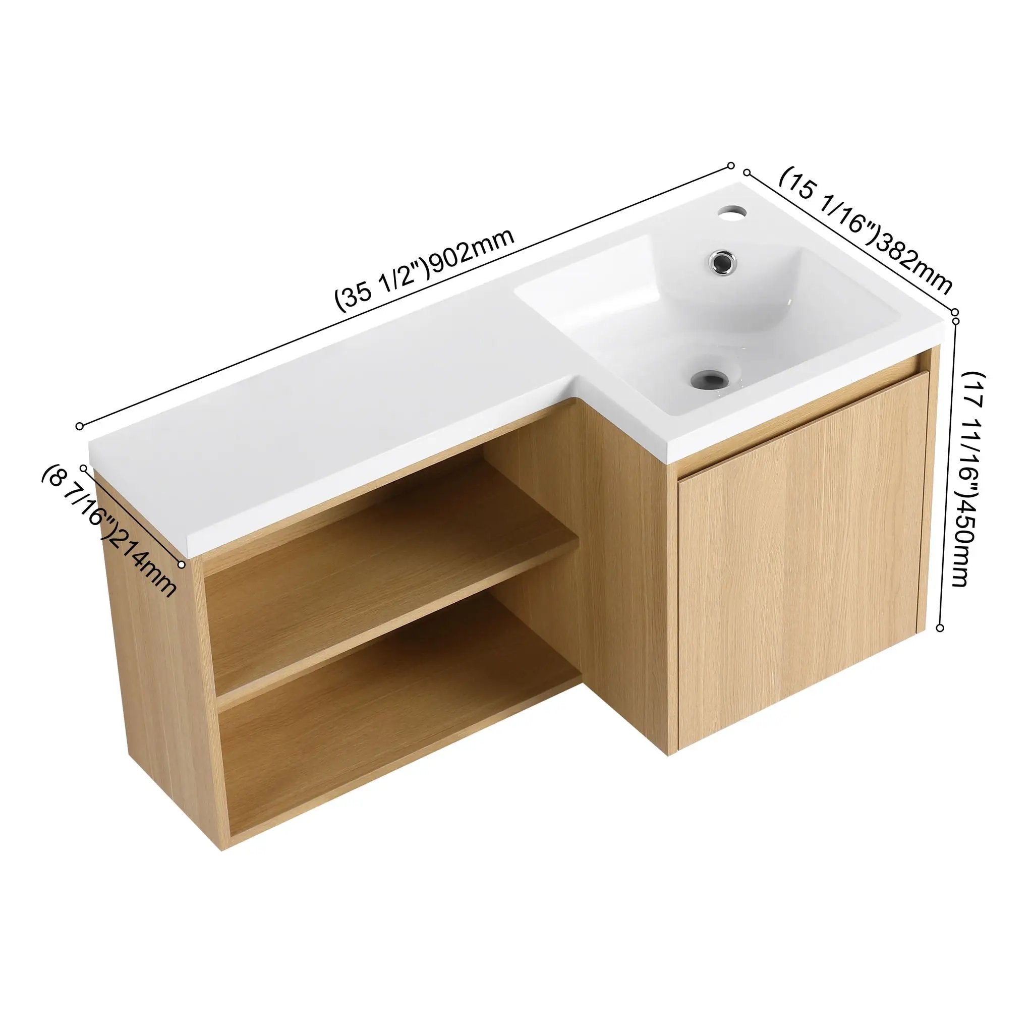 L-Shaped Wall Mounte Floating Bathroom Vanity With Integrated Sink by Unique Piece Furniture