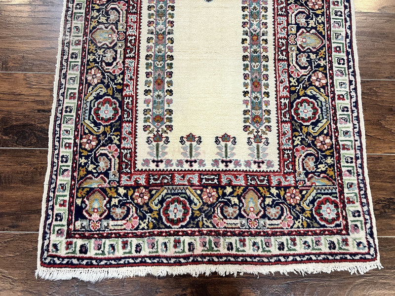 Turkish Prayer Rug 2.5 x 4, Vintage Wool Hand Knotted Carpet, Ivory by Jewel Rugs