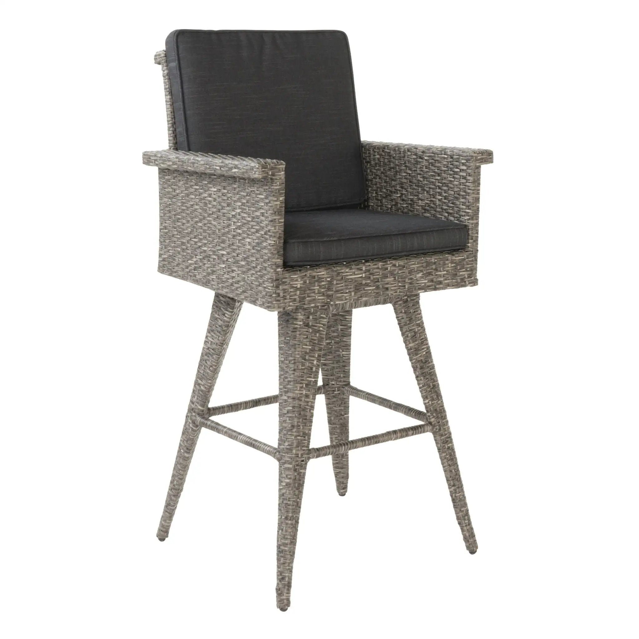 Outdoor Rattan Swivel Barstool With Water Resistant Cushion - Mixed Black / Dark Gray by HouseOfZazla