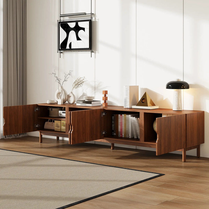 TV Stand With Legs, Media Console, 4 Cabinets For Living Room - Natural Wood by HouseOfZazla