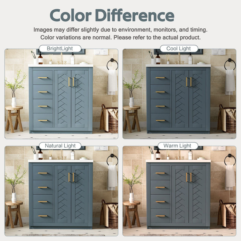 Ceramic Sink Combo, Freestanding Vanity Set With 3 Drawers & Soft Closing Doors by HouseOfZazla