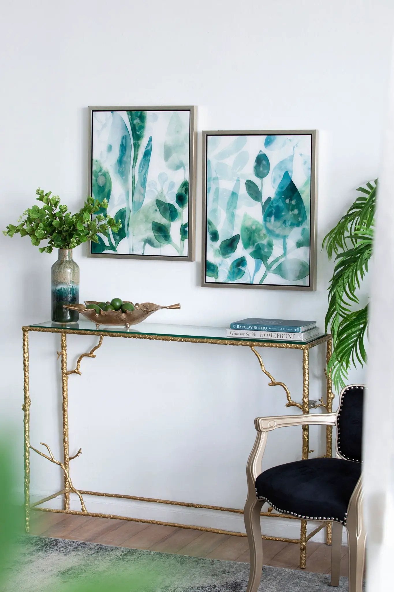 Framed Printed Acrylic Decorative Wall Art, Wall Decor For Living Room (Set of 2) - White / Green by Unique Piece Furniture