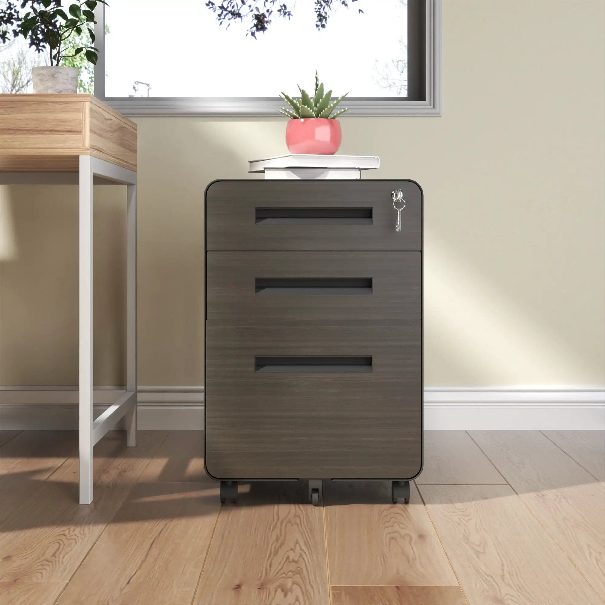 3-Drawer Mobile File Cabinet With Lock, On Casters, Holds A4/Letter Files by Unique Piece Furniture