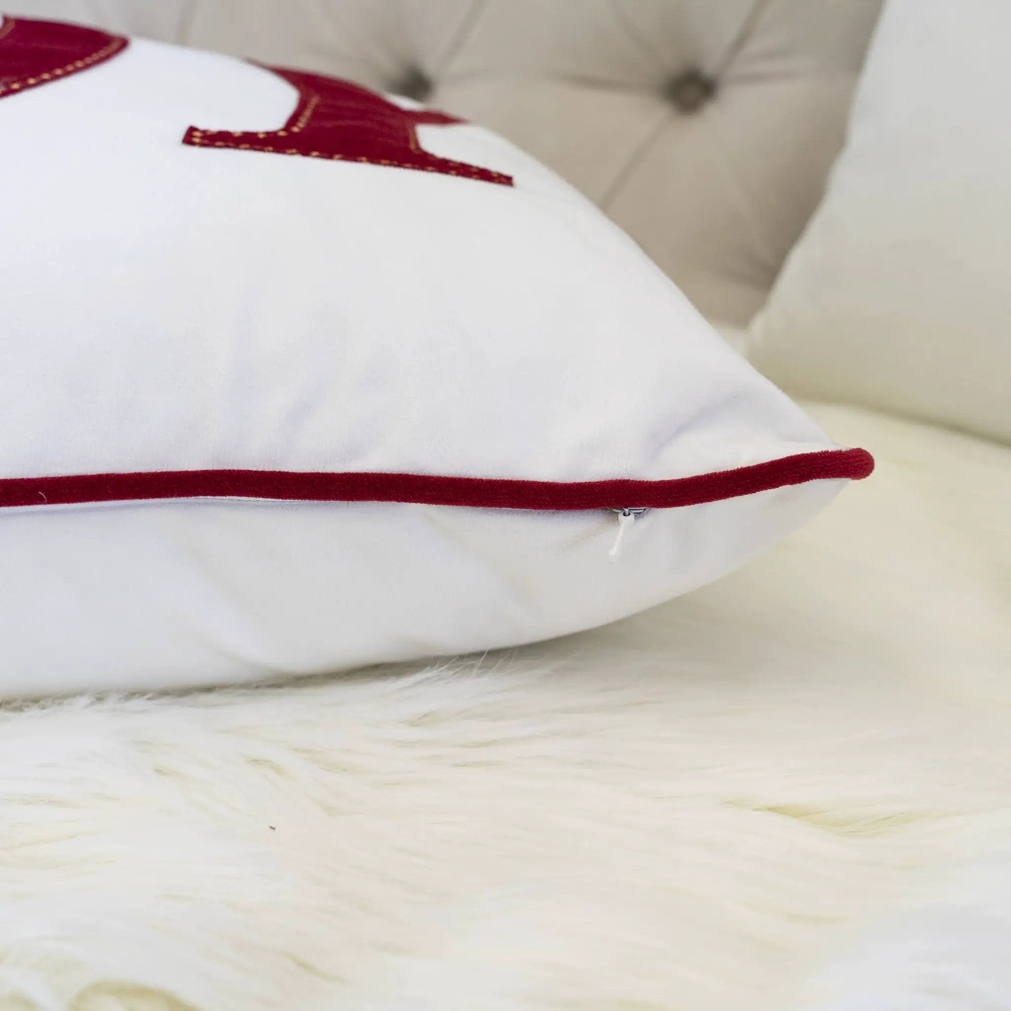 Joy Embroidered Christmas Throw Pillow by HouseOfZazla