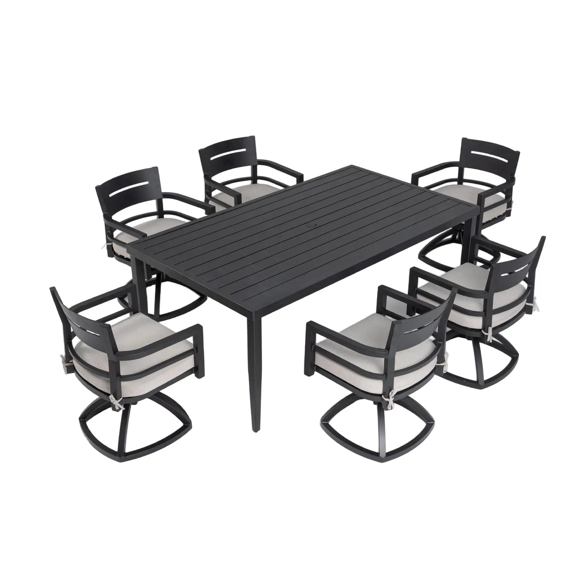 Outdoor Modern Dining Set, Chairs Sunbrella Cushioned And Dining Table With Umbrella Hole by HouseOfZazla