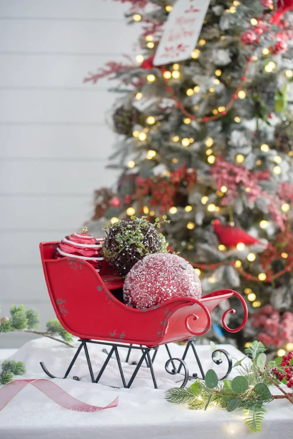 Iron Sleigh Large, Distressed Christmas Santa Sleigh Holiday Decoration by Unique Piece Furniture