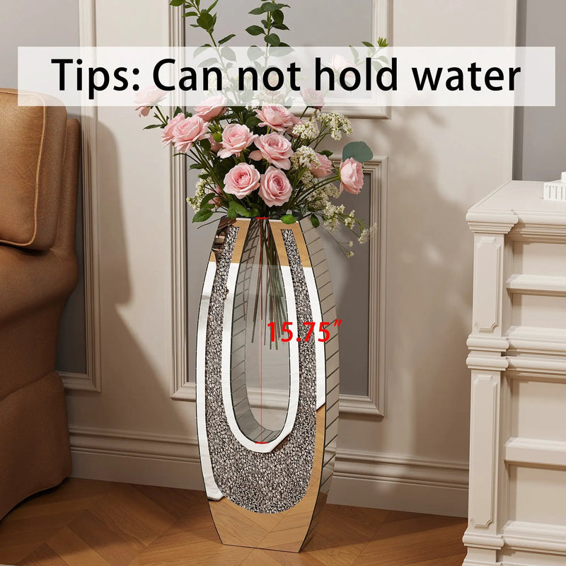24.01" U-Shaped Floor Vase Shattered Diamond Mirror Surface by HouseOfZazla