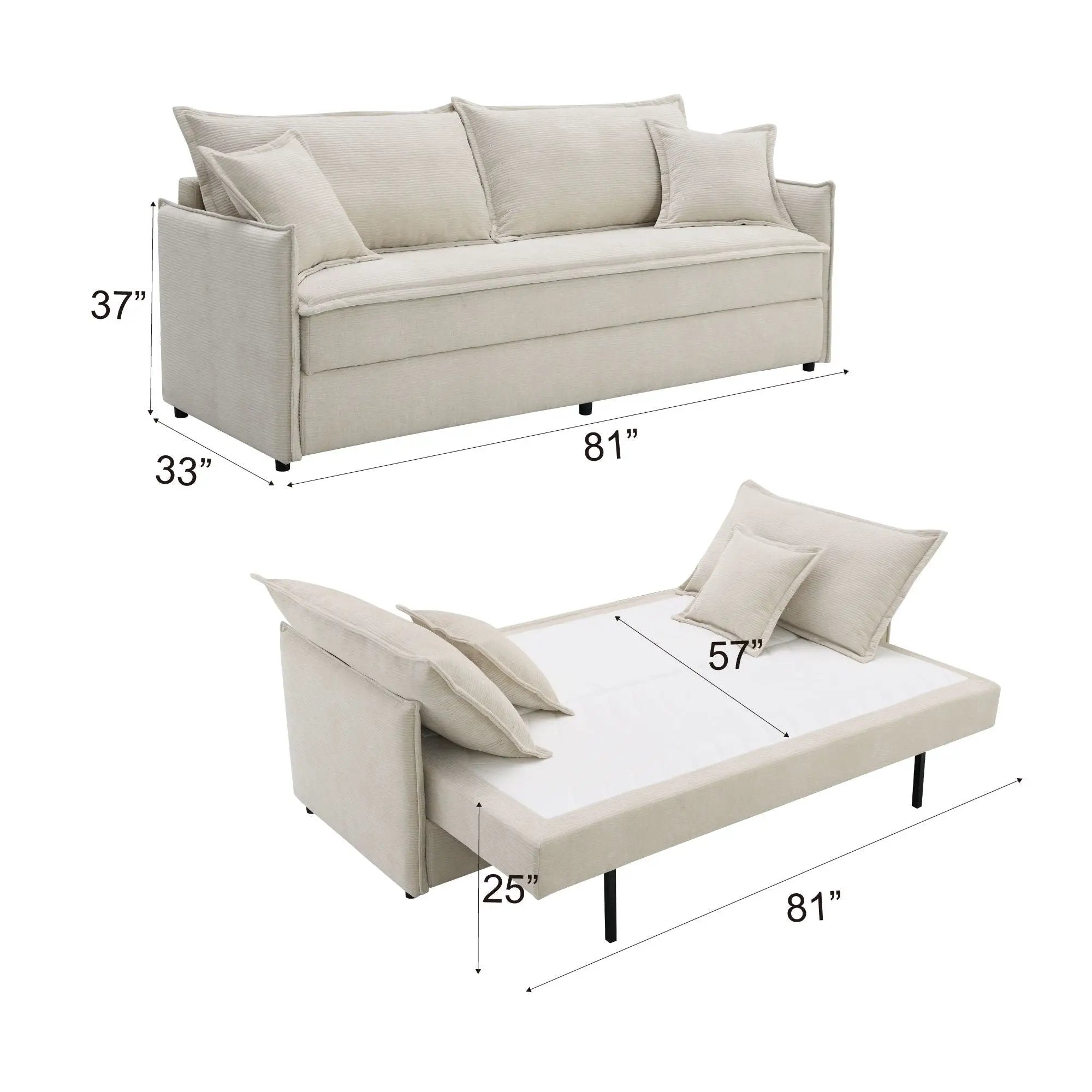 Elisea Sleeper Sectional Sofa With 2 Toss Pillows - Beige by HouseOfZazla