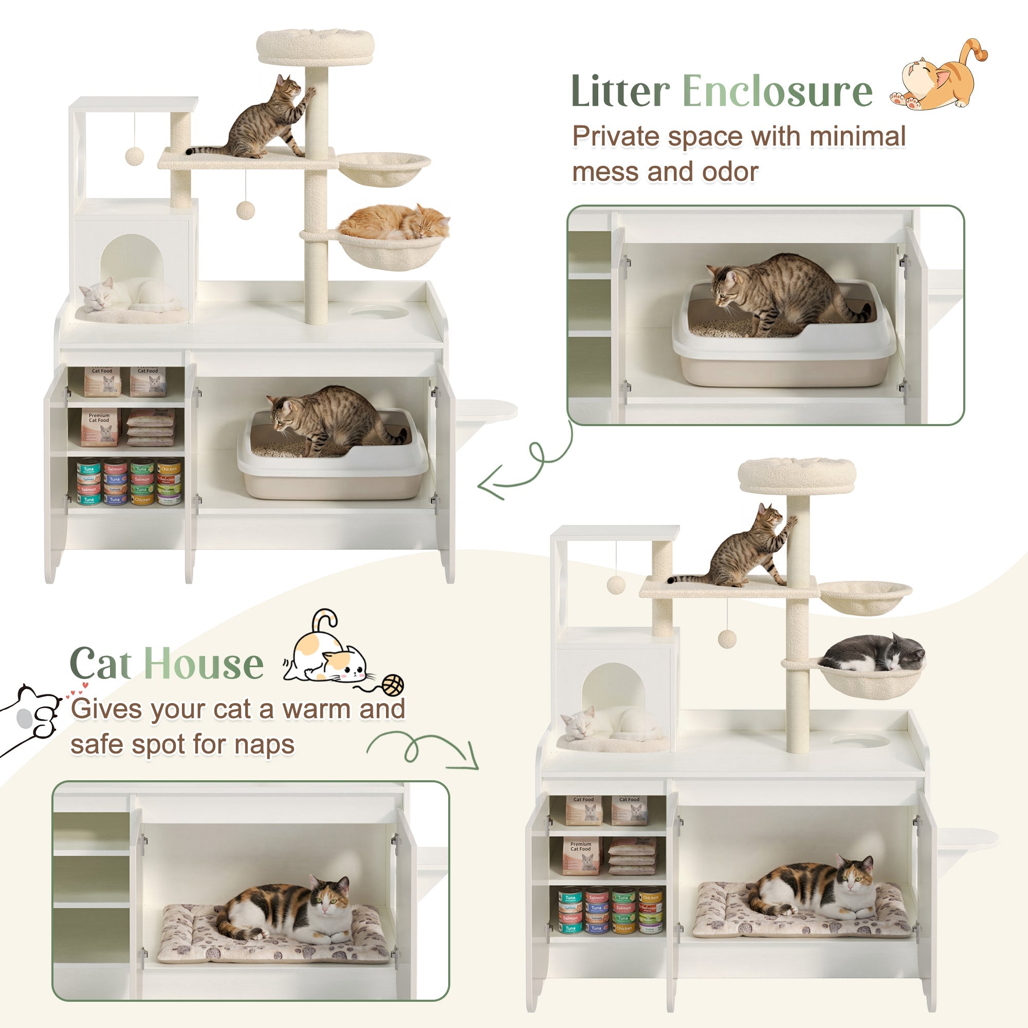 50.6" Cat Tree with Litter Box Enclosure, Sisal Scratching Post & Storage by HouseOfZazla