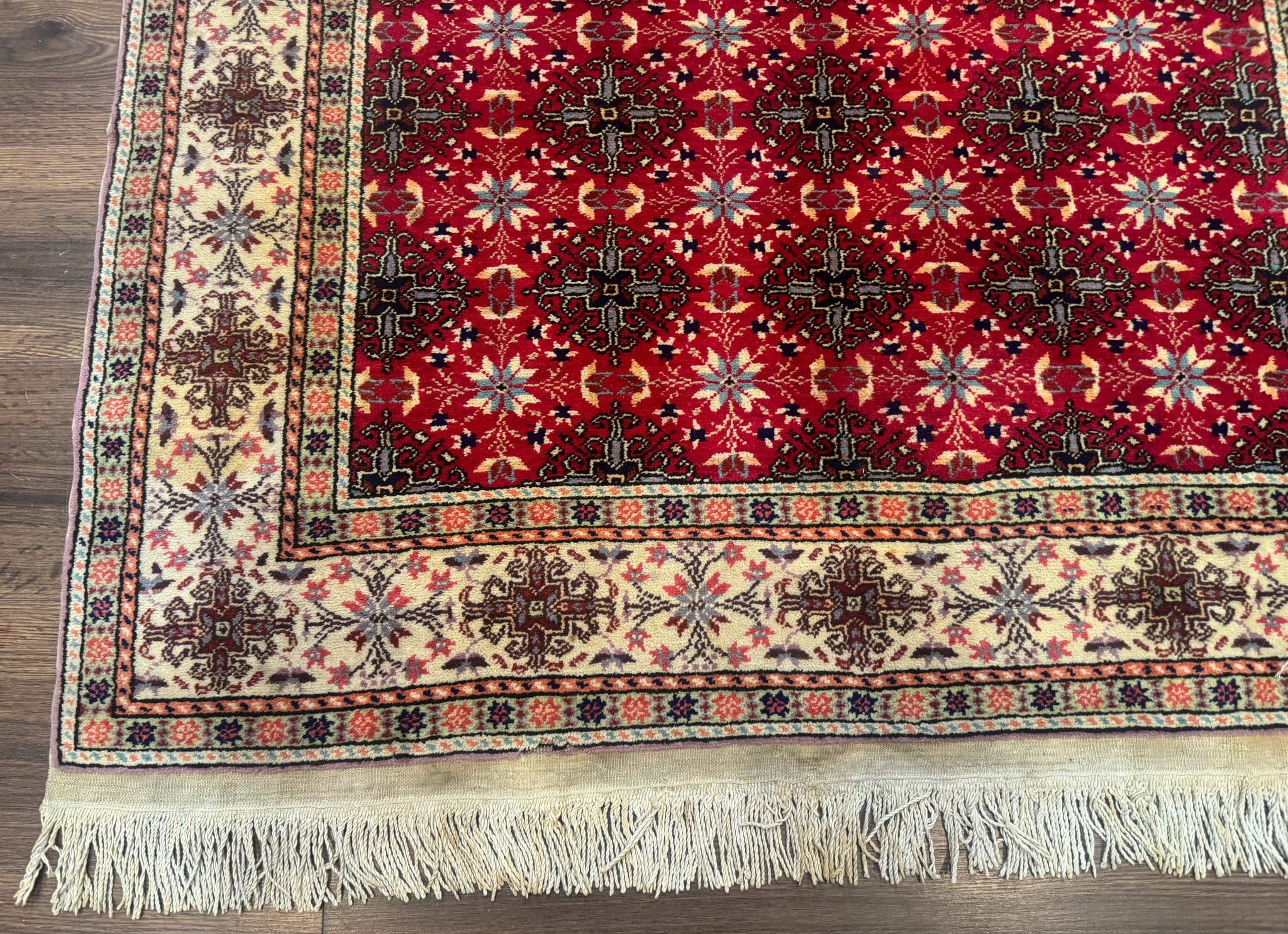 Turkish Sivas Rug 4x6, Red and Cream, Allover Design, Handmade Vintage by Jewel Rugs