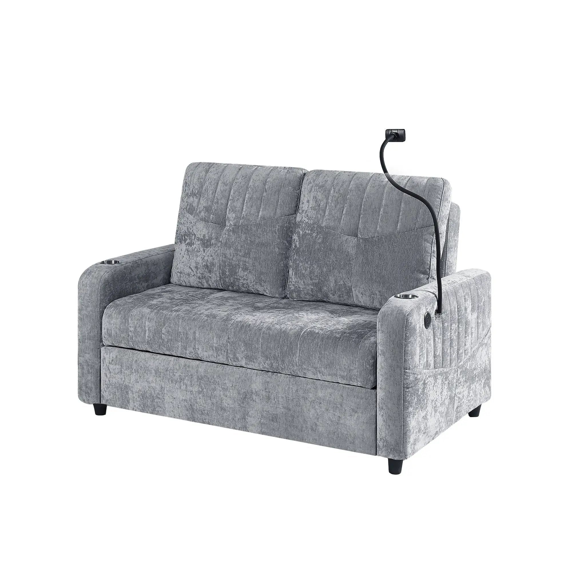 Modern Loveseat Pull Out Sofa Bed With Adjustable Backrest, Two Cup Holders, A Phone Holder, Three Charging Ports And Side Storage Pockets For Living Room by HouseOfZazla