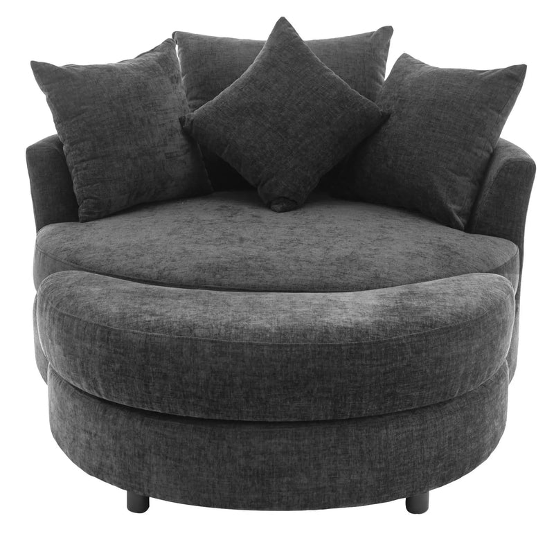 360° Swivel Accent Barrel Chair With Storage Ottoman & 4 Pillows, Modern Leisure Chair Round Accent For Living Room by HouseOfZazla