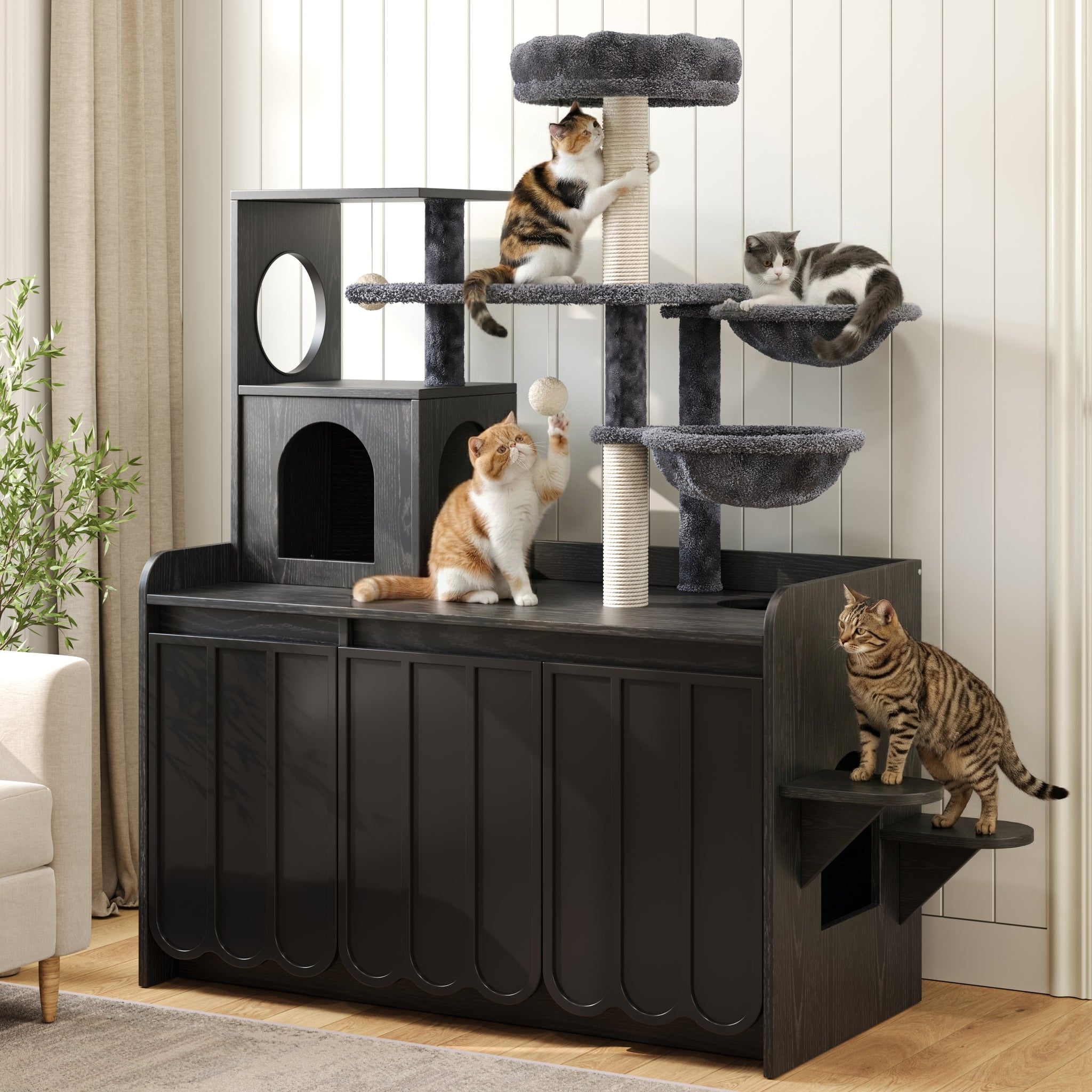 50.6" Cat Tree with Litter Box Enclosure and Sisal Scratching Post by HouseOfZazla