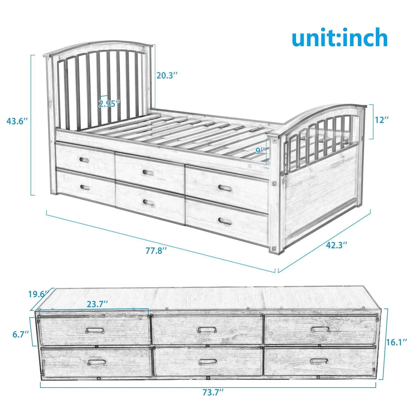 Platform Storage Bed Solid Wood Bed With 6 Drawers by HouseOfZazla