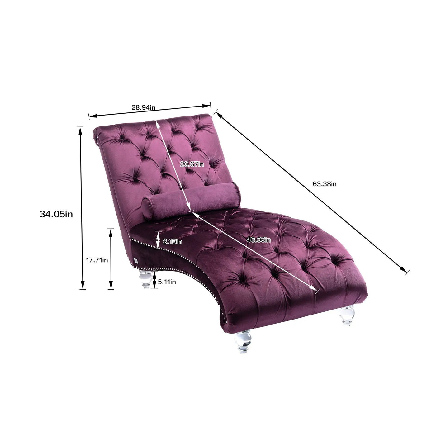 Chaise Lounge Indoor, Button Tufted Upholstered Chaise Lounge Chair With Pillow by HouseOfZazla