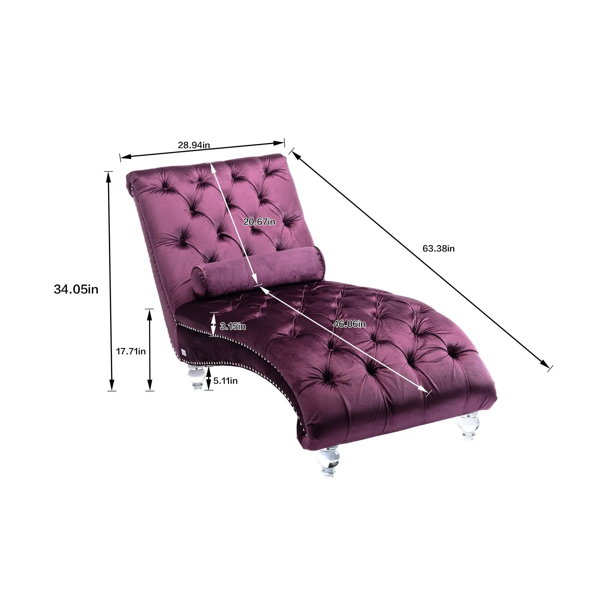 Chaise Lounge Indoor, Button Tufted Upholstered Chaise Lounge Chair With Pillow by HouseOfZazla