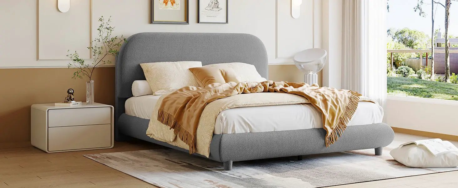 Upholstered Platform Bed With Thick Solid Frame And Stylish Curve-Shaped Design by HouseOfZazla
