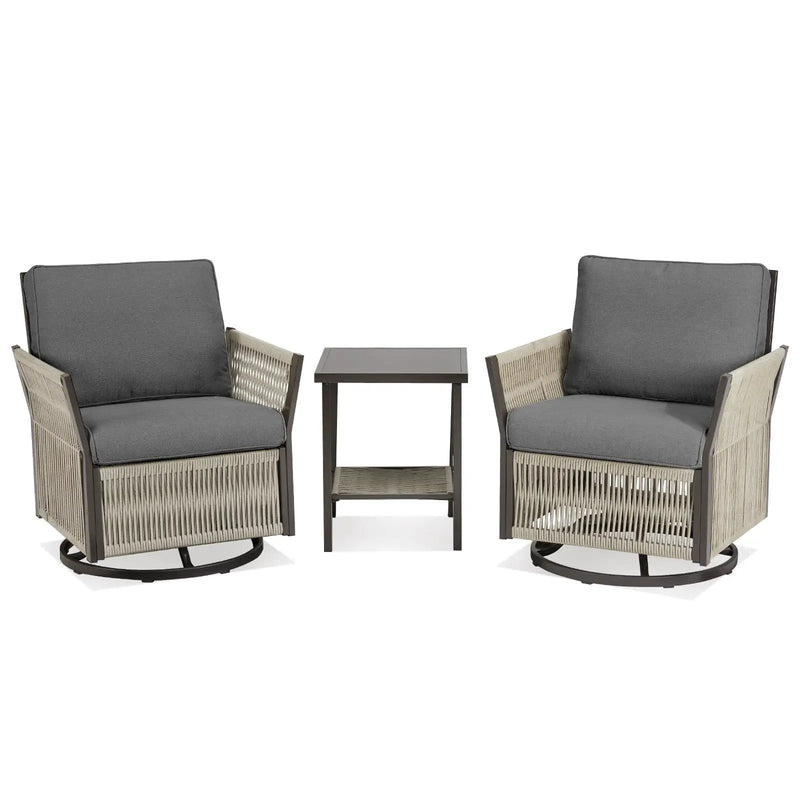 Swivel Outdoor Chairs Set of 2 with Side Table, 3 Pieces Wicker Furniture Set by HouseOfZazla